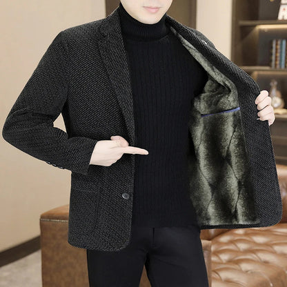 Middle-aged and young business suits, golden mink fleece casual Chenille woolen jackets for men in autumn and winter, with added