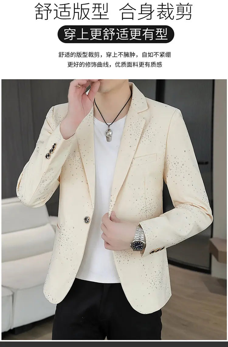 Blazer Men's Sequined High-end Hot Diamond Style Business Outdoor Travel Wedding Youth Slimming Casual High Formal Wear Blazer