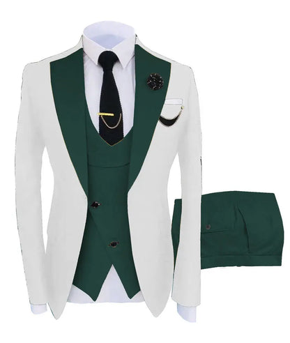 Men Coat Business Formal Slim Fit Suit Costumes Pour Homme Set Party Vest Pants Wedding 3pcs Blazer Verde Hombre Terno Masculino