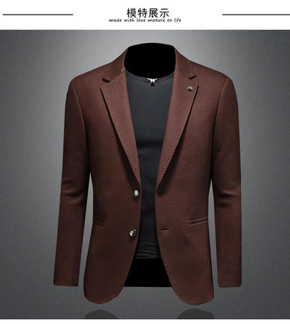Men's Smart Casual Wool Blend Blazer – Single Breasted Suit Jacket – Black & Coffee
