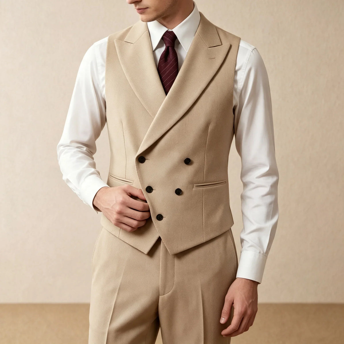Men's 2-Piece Vest and Pants Suit Set – Slim Fit Double-Breasted Waistcoat for Wedding & Formal Wear