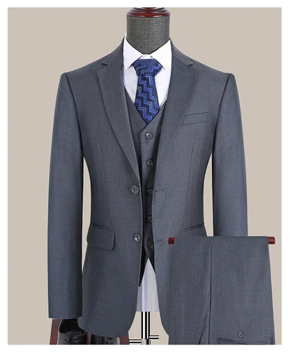 Men's Slim Fit 3-Piece Suit Set – Smart Casual Business Wedding Suit for Men in Blue, Gray & Black