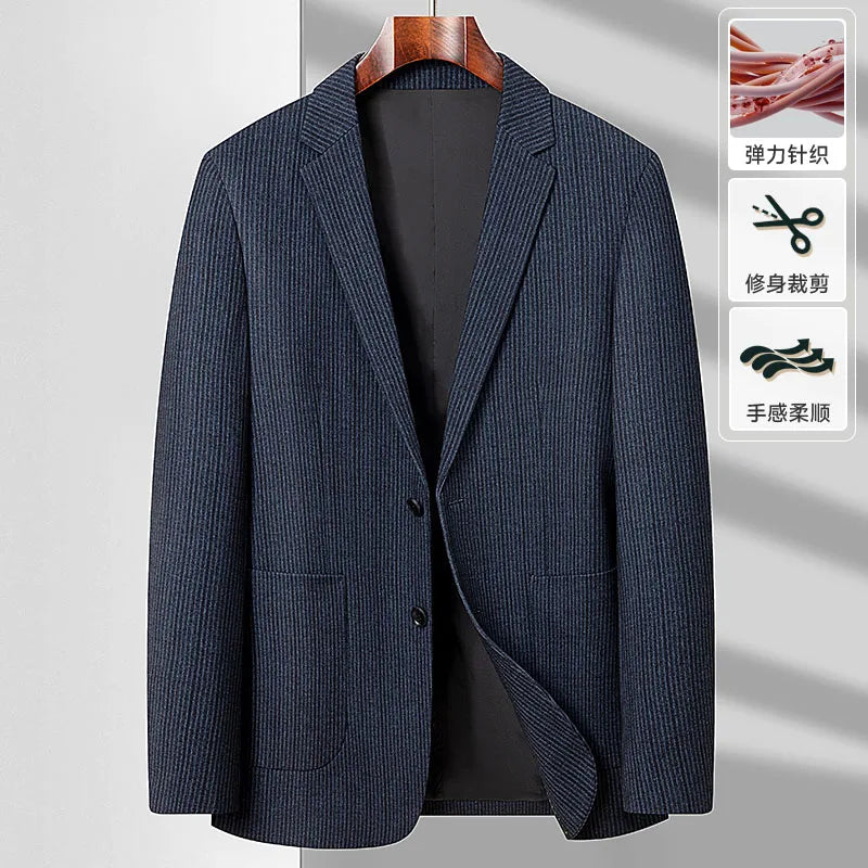 Men's Smart Casual Striped Blazer – Blue, Spring Autumn Business Wear