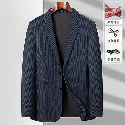 Men's Smart Casual Striped Blazer – Blue, Spring Autumn Business Wear