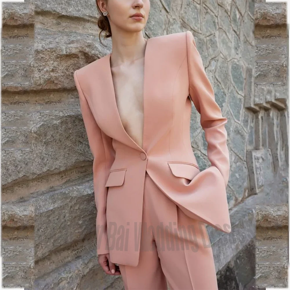 Fashion Trendy Women Suits Deep V-Neck Single Button Straight Fit Modern Elegant Female Outfit for Party Office Lady Luxury Suit