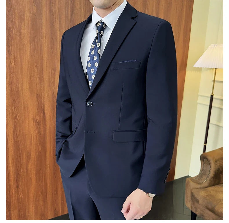 Men's 2-Piece Suit Blazer and Pants Solid Color Smart Casual Business Wedding