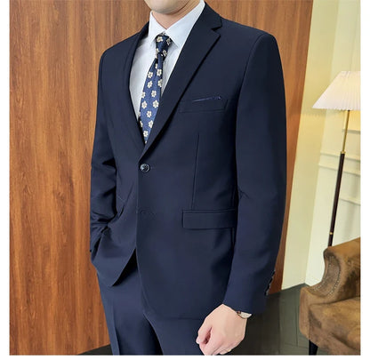 Men's 2-Piece Suit Blazer and Pants Solid Color Smart Casual Business Wedding