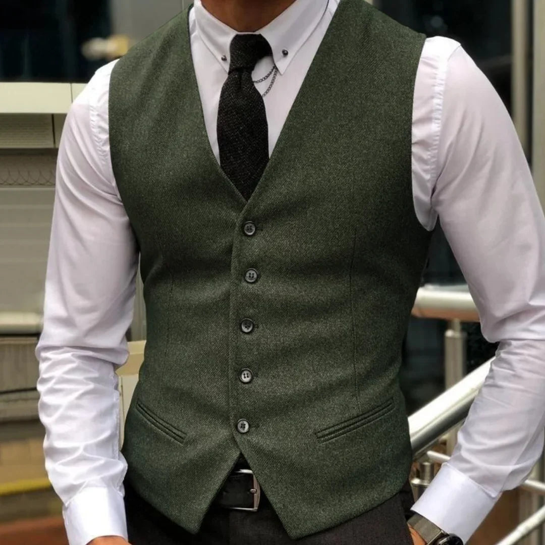 Men's Vest Herringbone Single Breasted Lapel Waistcoat for Wedding & Formal Occasions