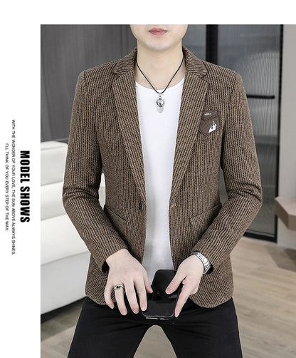 2025 Autumn Men's Casual Suit Jacket Fashion Slim Fit Striped Blazers Streetwear Social Business Versatile Formal Dress Coats