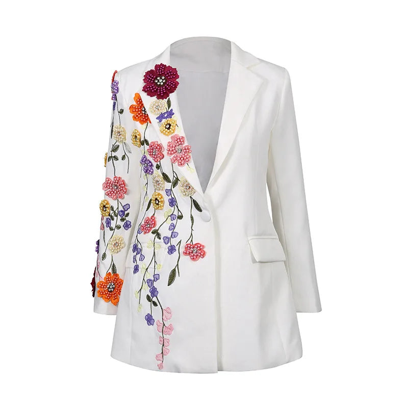 2026 Spring Autumn New Women Blazer High-End Embroidery Flower Beaded Studded Diamonds Luxury Elegant Chic Ins Coat HK17758