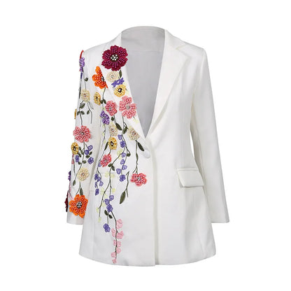 2026 Spring Autumn New Women Blazer High-End Embroidery Flower Beaded Studded Diamonds Luxury Elegant Chic Ins Coat HK17758