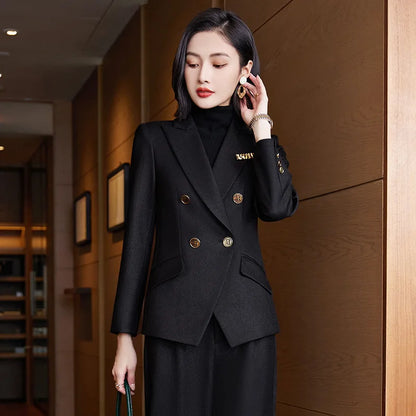 Elegant Women's Double Breasted Blazer Pants Set 2025 Autumn Winter Fashion Office Work Outfit Lady Matching Set Trousers Jacket