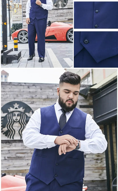 Plus Size Men's Single Breasted Suit Vest for Groom and Host – Black, Grey and Navy