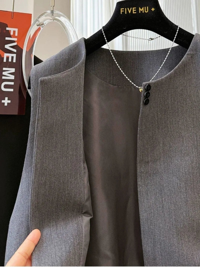 Women Blazer Vest New Spring Summer O-Neck Lined Coat Cardigan Sleeveless Jacket Casual Solid Short Suits Waistcoat Tank Tops