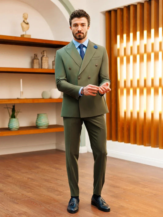 Hot Sale Handsome Men's 2 Pieces Formal Suit Set Blazer Pants Wedding Groom Tuxedo New Customized Double Breasted Men's Suits