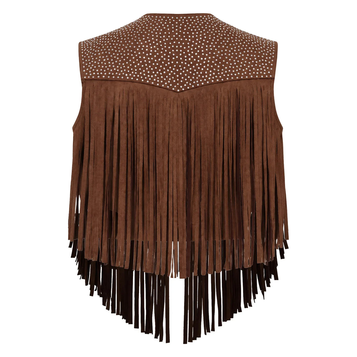 Women's Faux Suede Tassels Vest Waistcoat Western Cowgirl Hippie Costume Sleeveless Fringed Waistcoat for Halloween Party Outfit