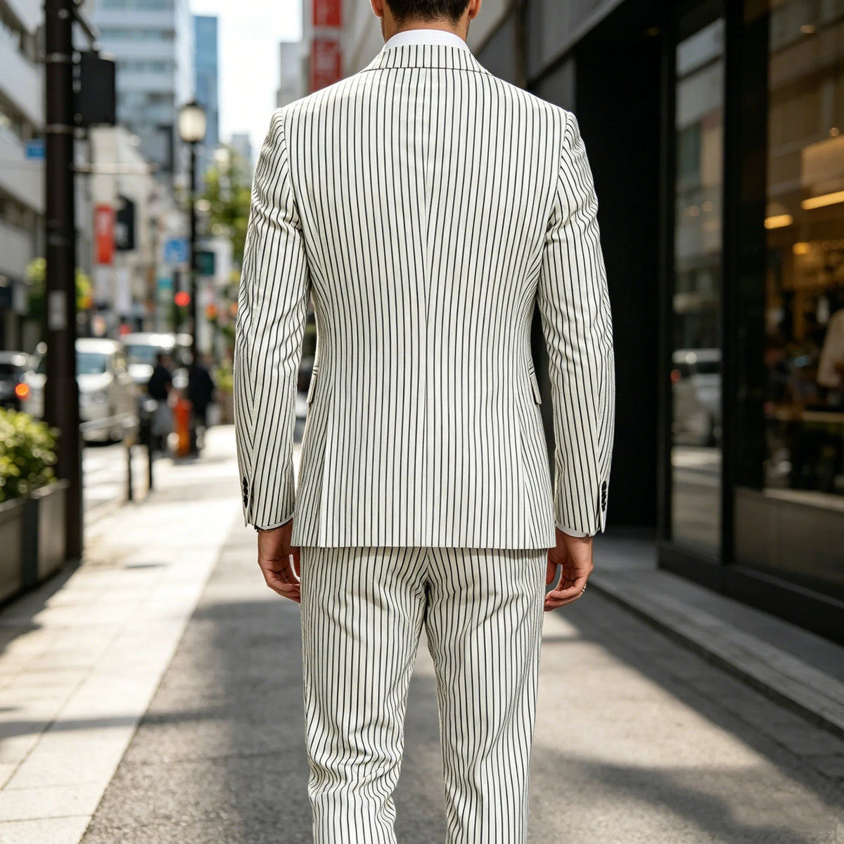 Men's 3-Piece Pinstripe Suit – Slim Fit Notched Lapel Blazer, Vest & Trousers for Wedding & Business