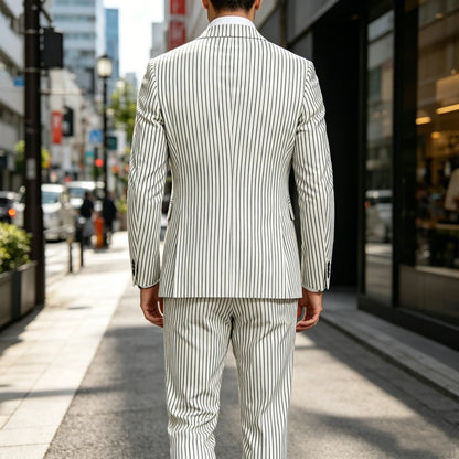 Men's 3-Piece Pinstripe Suit – Slim Fit Notched Lapel Blazer, Vest & Trousers for Wedding & Business