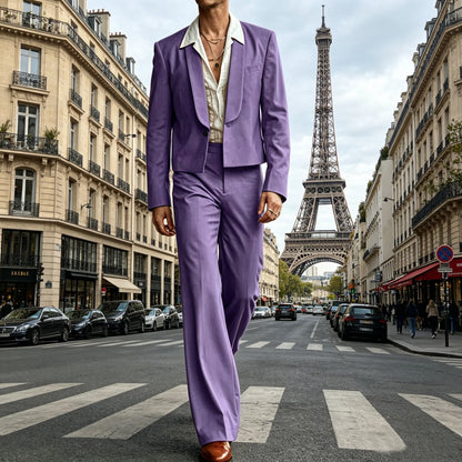 Men's 2-Piece Suit Set – Cropped Blazer & High Waist Flare Pants | Shawl Lapel Tuxedo for Formal & Party Occasions