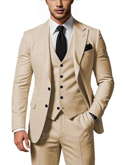 Costume de Mariage Homme Formel Solide - Marié, Garçon d'Honneur, Fête, Bal, Affaires, Bureau - Ensemble 3 Pièces : Blazer, Gilet, Pantalon