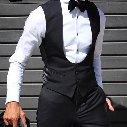 Men's Slim Fit Suit Vest for Wedding & Formal Occasions – Black Single Breasted Waistcoat