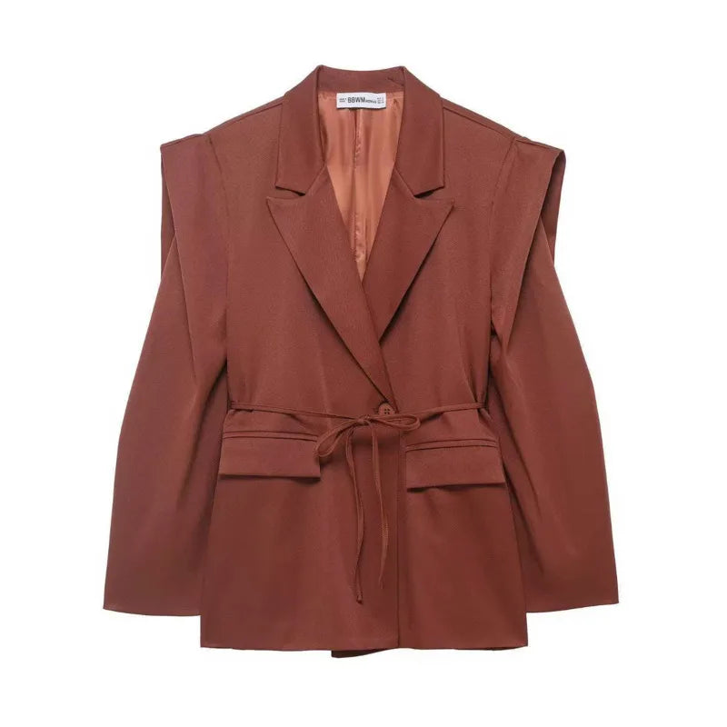 Spring Autumn New Women Blazer Notched Collar Single Button Flying Sleeve Solid Color High-End Elegant Fashion Coat HK18181