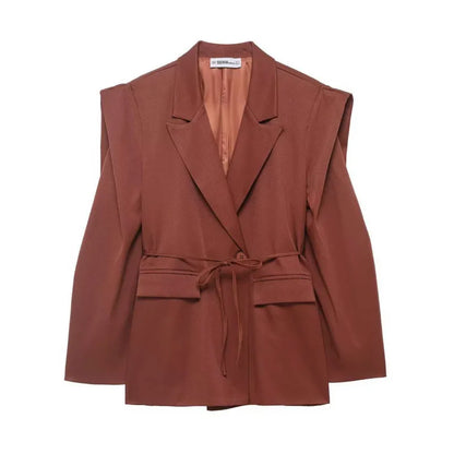 Spring Autumn New Women Blazer Notched Collar Single Button Flying Sleeve Solid Color High-End Elegant Fashion Coat HK18181