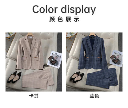 Apricot Plaid Pant Suits for Women Blazer British Style Capable Fashionable High-end Professional Clothing OL Clothes Suit Pants