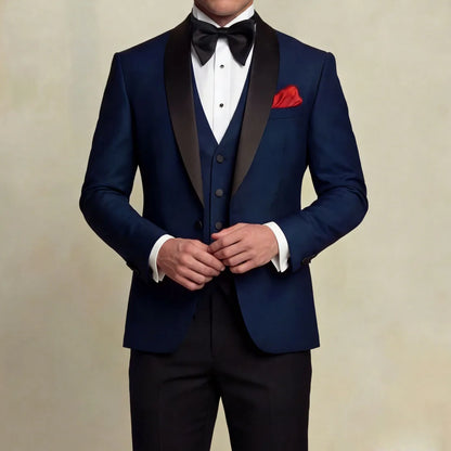 Men Suit 3 Pieces Beige With Black Lapel Slim For Wedding Groom Business Party Prom Banquet Work Office Jacket Vest And Pants