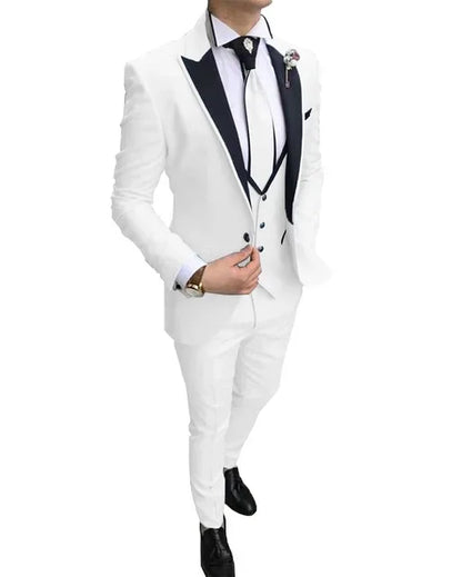 Handsome Classic Beige Peaked Lapel Wedding Suit For Men Groom Costume 3 Piece Jacket Vest Pants Custom Made Tuxedo Party Blazer