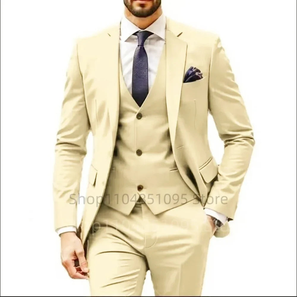 Men's 3-Piece Suit Single Breasted Notch Lapel Jacket Vest Pant Set for Weddings and Business