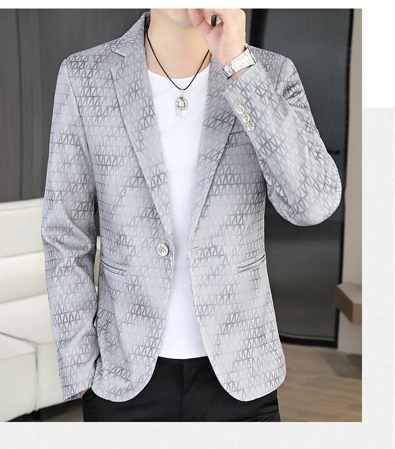 Blazer Autumn and Winter Men Fashion Outdoor Wedding Slimming Business Versatile Printed Casual Korean-style Formal Wear Blazer