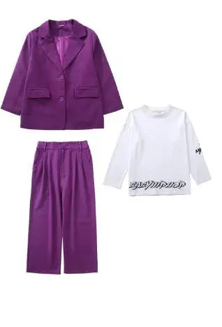 Hip Hop Boys Solid Suit Jacket Outfits Girls Loose Blazer Street Dance Pants Clothes Sets Children Streetwear Kids Jazz Costumes
