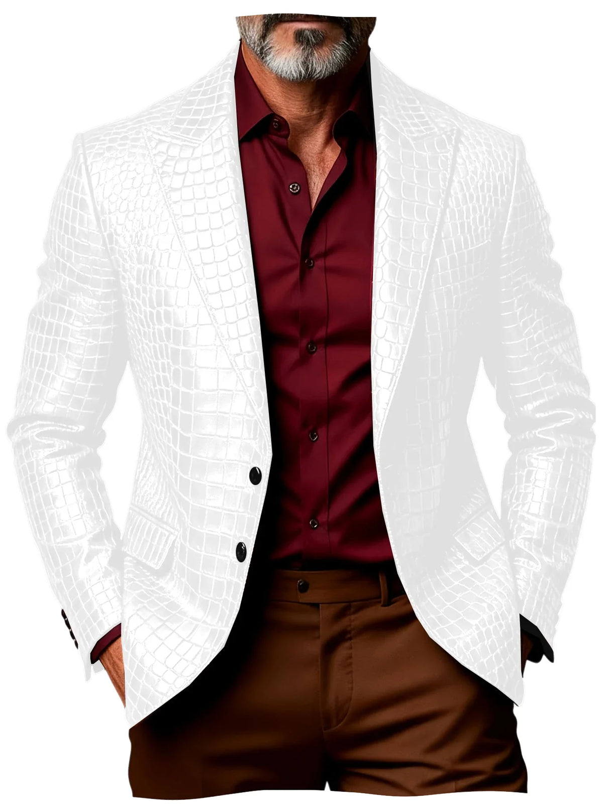 Luxury Men's Crocodile Pattern PU Leather Blazer Notch Lapel Single-Breasted 2 Button Slim Fit Jacket Business Casual for Man