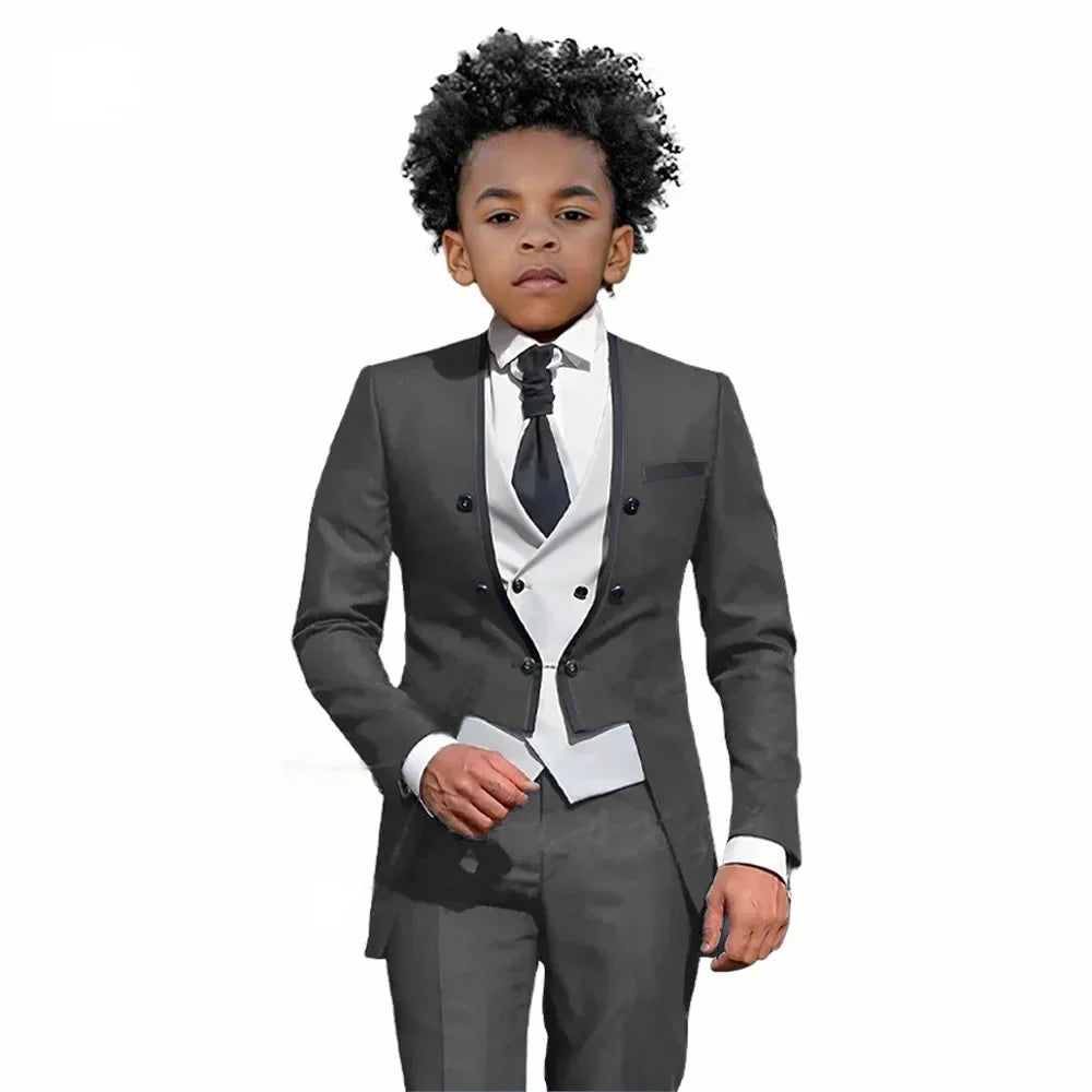 2026 Autumn Handsome Wedding Suits 3 Pieces For Kids, Boys Slim Fit Tuxedo Performance Costumes,Formal Blazer Banquet Outfit