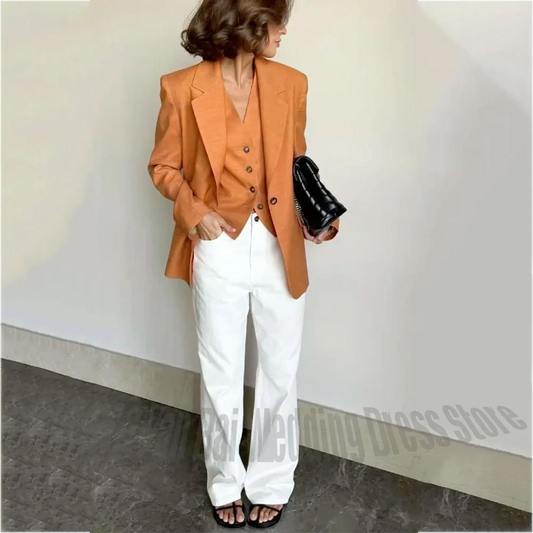 New Summer Linen Women's Suit Casual Chic Notched Lapel Single Button Comfy All-Match Streetwear Three Piece Daily Outfits