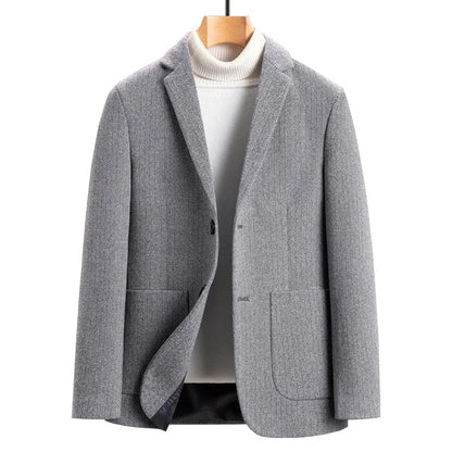 KIDWHXR Man Suit Coat Slim Single-breasted Pocket Male Outerwear Simple Solid Long Sleeve Business Office Casual Men Blazer