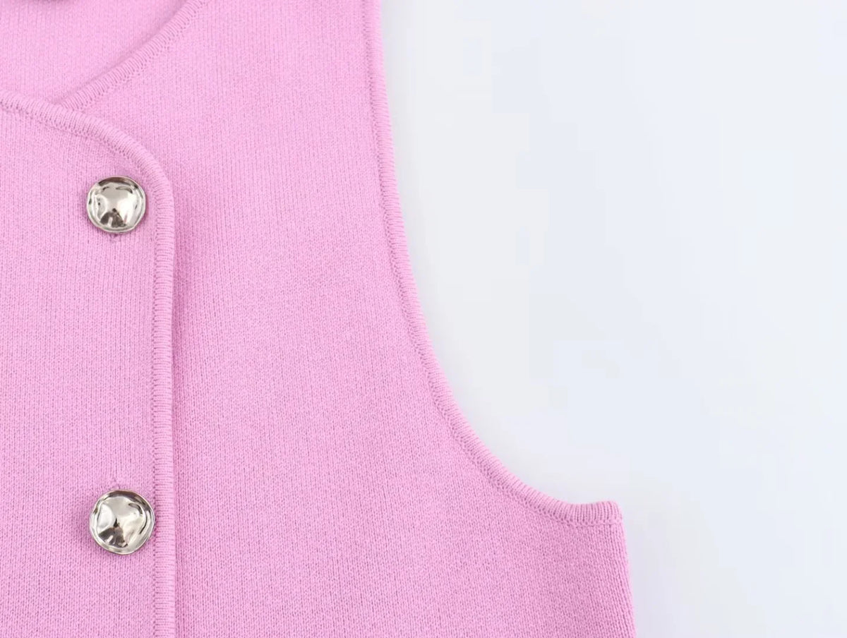 Sweater Lady Vests Sleeveless Pink Knitted Vest For Women Fall Round Neck Short Sweaters Vests Elegant Knit Vests Woman