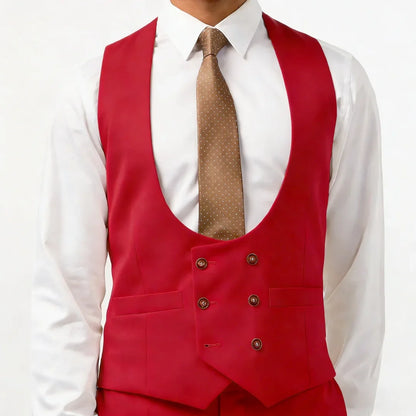 Men Vest Double Breasted with Pocket Solid Waistcoat for Wedding Business Formal Occasions