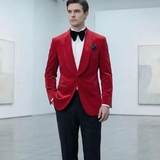 Men's Slim Fit Velvet Business Suit Elegant Formal Two-Piece High-End Wedding Party Wear