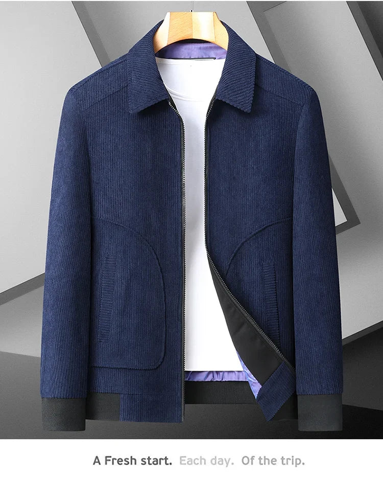 Men's High-Quality Corduroy Jacket Plus Size Lapel Thick Autumn Winter Warm Casual Gown for Older Generations
