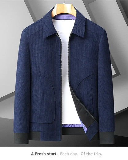 Men's High-Quality Corduroy Jacket Plus Size Lapel Thick Autumn Winter Warm Casual Gown for Older Generations