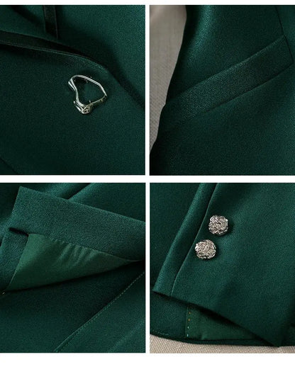 Elegant Single Button Blazer Suit Pant Sets for Women 2 Pieces Business Formal Office Outfit Autumn Plus Size Jacket Trousers