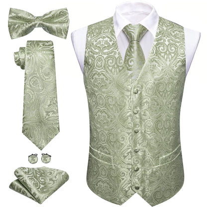 Men's Jacquard Suit Vest Set with Tie, Bow Tie, Pocket Square & Cufflinks – Wedding & Formal