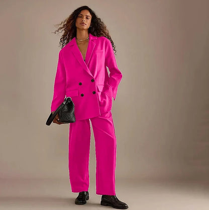 Leisure Brown Double Breasted Women Pants Set High-end Female Two Pieces(Jacket+Trousers)أطقم بناطيل