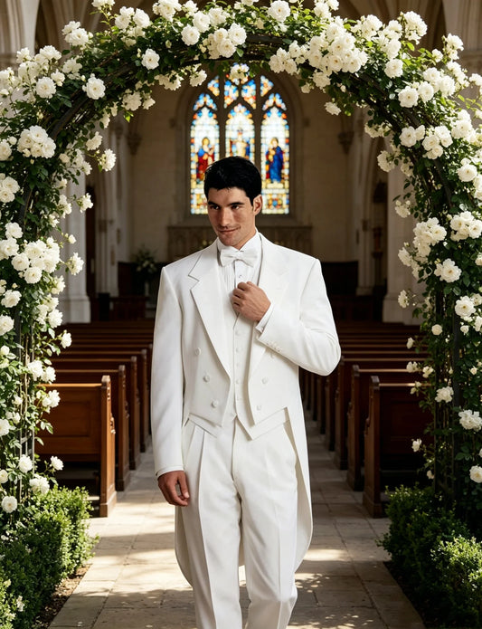 Double Breasted Men Suit Tailcoat for Wedding Party Prom Slim Fit Groom Tuxedo Ivory Notch Lapel Jacket with Pants Vest