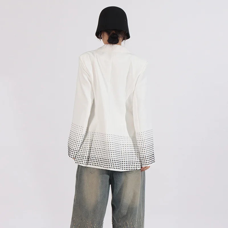 2026 Spring Autumn New Women's Blazer Notched Collar Double Breasted Split Studded Diamonds High-end Elegant Jacket HK18785