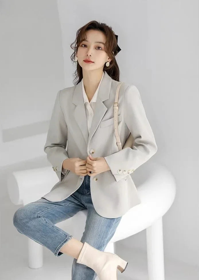Women's 2025 New Korean Petite Niche Design Solid Slim Fit Blazer High Quality Slimming Minimalist Work Spring Autumn