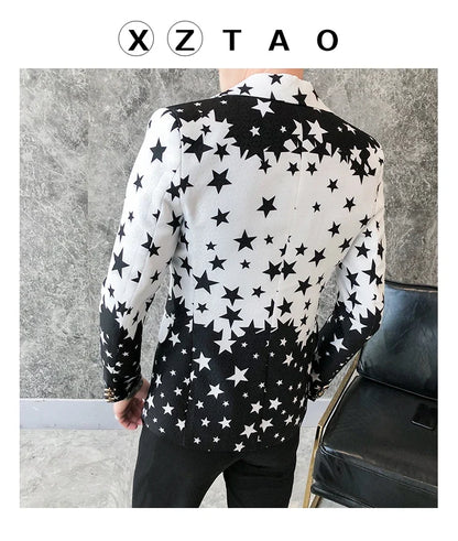 Star Print Slim Fit Blazers 2026 New Men's Club Dress Groom Tuxedo Men's Formal Wedding Prom Suit Jacket Brand Costume Homme