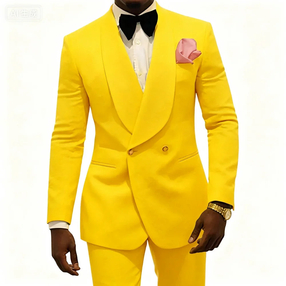 Men's Double Breasted 2-Piece Wedding Suit with Rose Jacket — Smoking Suit for Men